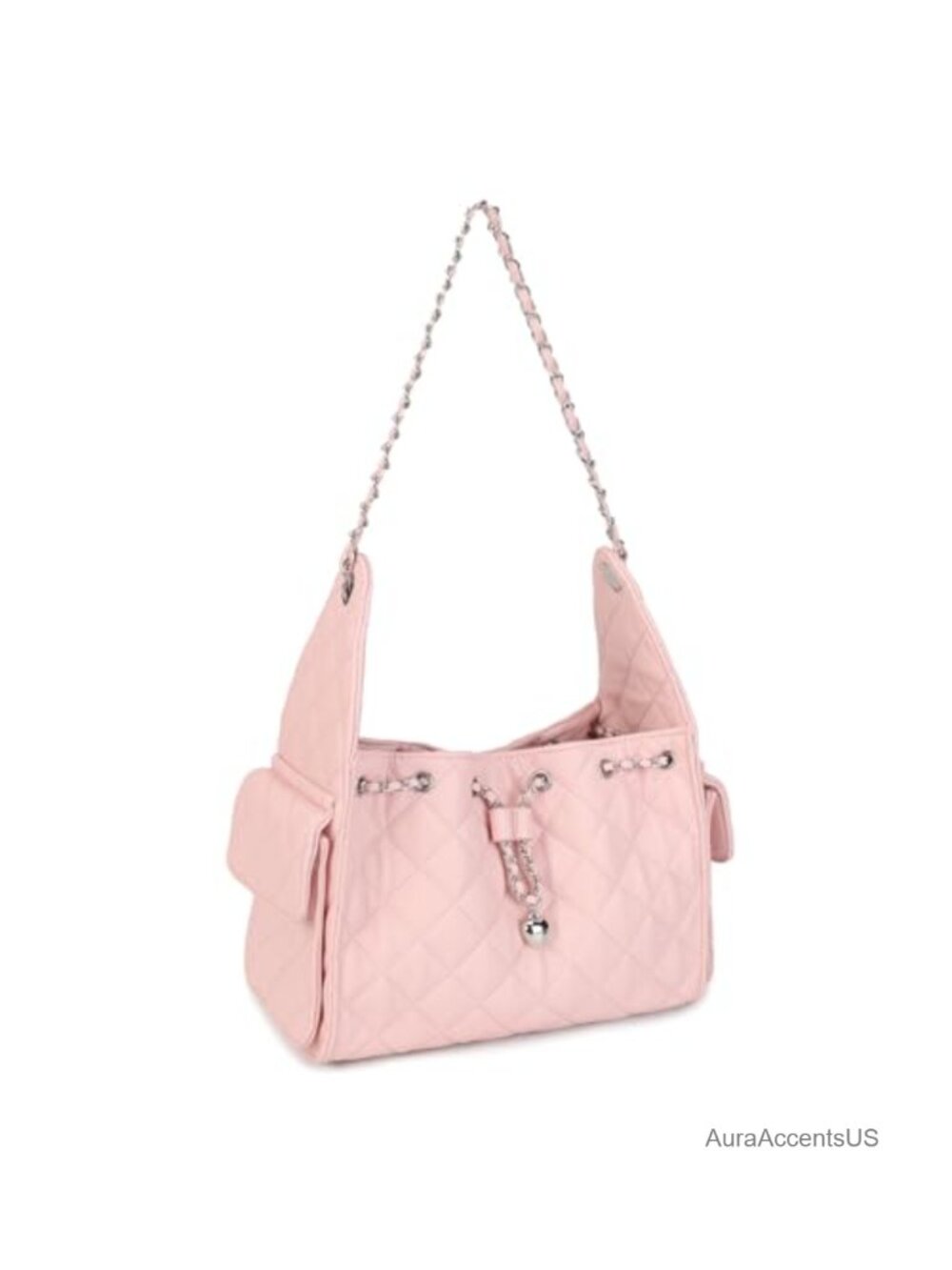 Quilted Hobo Shoulder Bag with Chain Strap - Large Tote Handbag